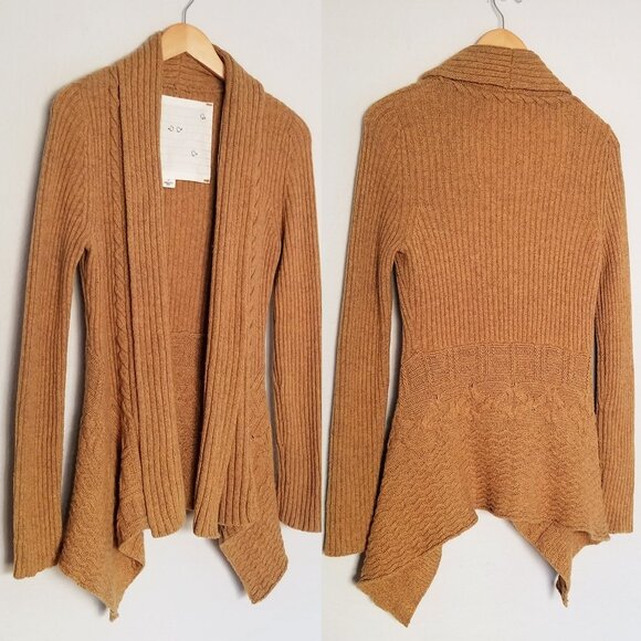 Anthropologie Sweaters - Anthropologie Canary Knitting Needle Cardigan S Open Front Wool Blend Mustard
